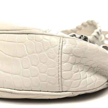 Balenciaga Extra Supple Calfskin Crocodile Embossed Le Cagole Shoulder Bag XS White 12 of 15