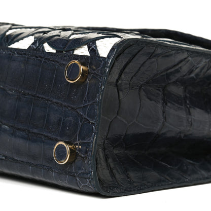 Nancy Gonzalez Crocodile Linen Mini Lily Top Handle Bag Blue 5 of 9