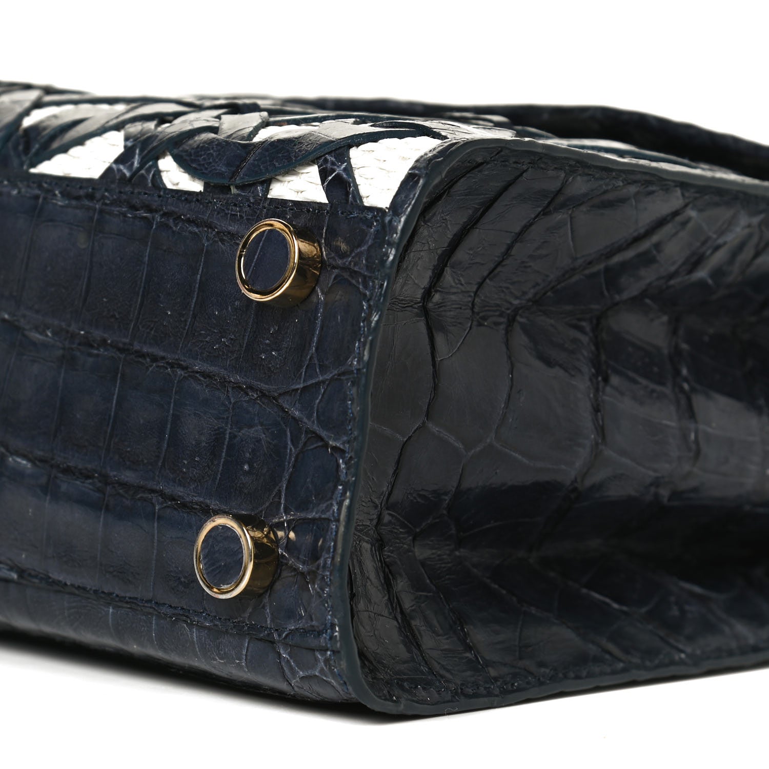 Nancy Gonzalez Crocodile Linen Mini Lily Top Handle Bag Blue 5 of 9