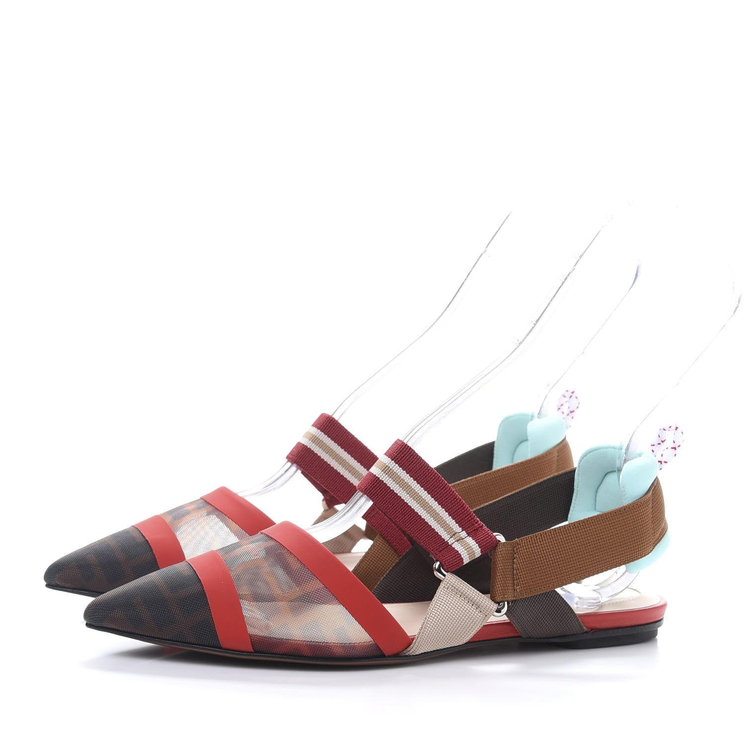Fendi Technical Mesh FF Colibri Slingback Ballerina Flats 37 Tobacco Moro Cipria Papavero 3 of 8