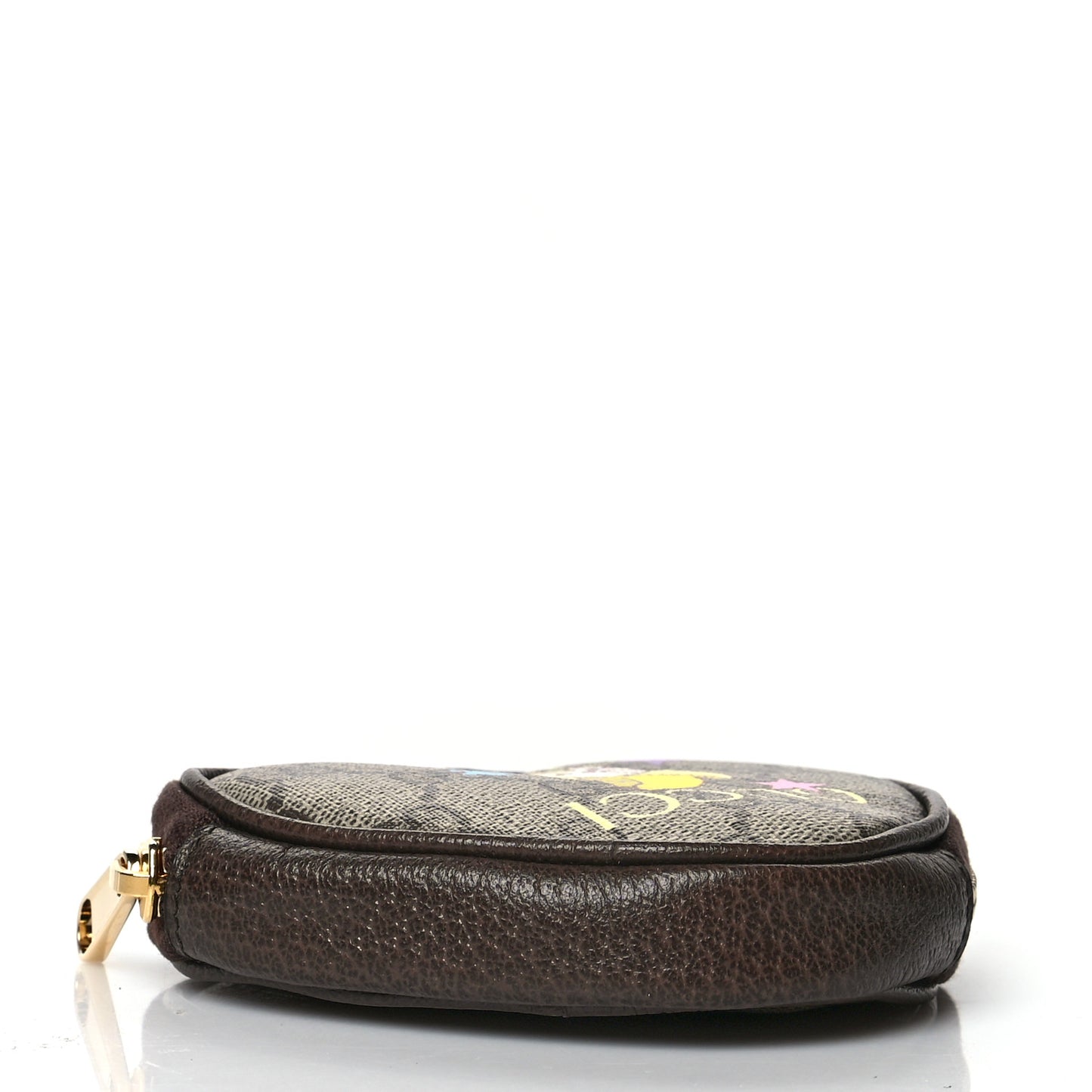 X BNF GG Supreme Monogram Textured Dollar Calfskin Bananya Print Heart Coin Purse Beige Ebony Multicolor New Acero