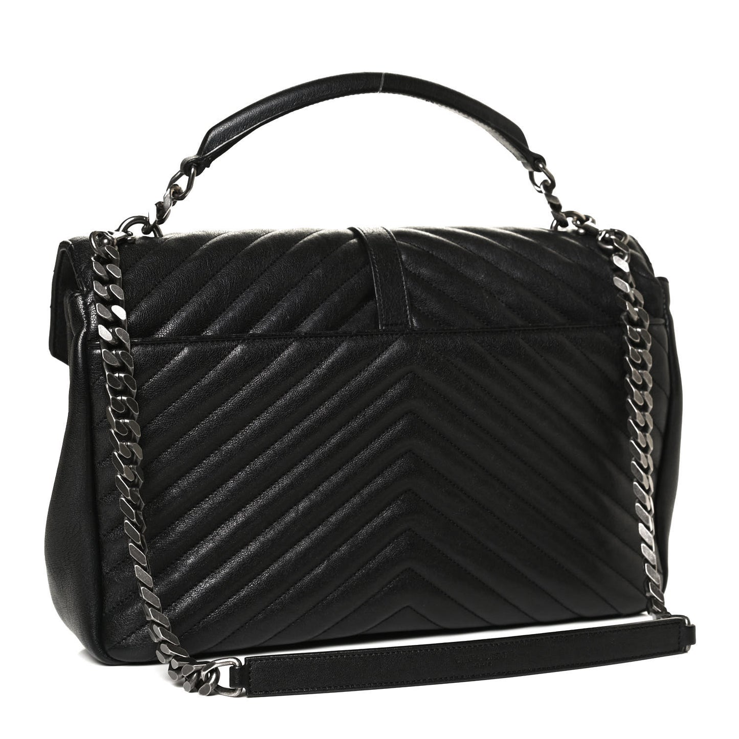 Sheepskin Matelasse Chevron Monogram Large College Satchel Black