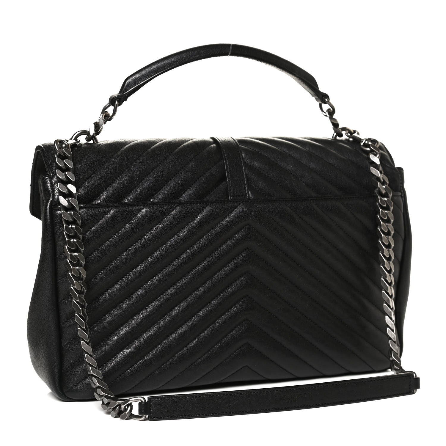 Saint Laurent Sheepskin Matelasse Chevron Monogram Large College Satchel Black 3 of 11