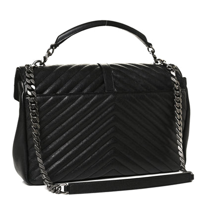 Saint Laurent Sheepskin Matelasse Chevron Monogram Large College Satchel Black 3 of 11