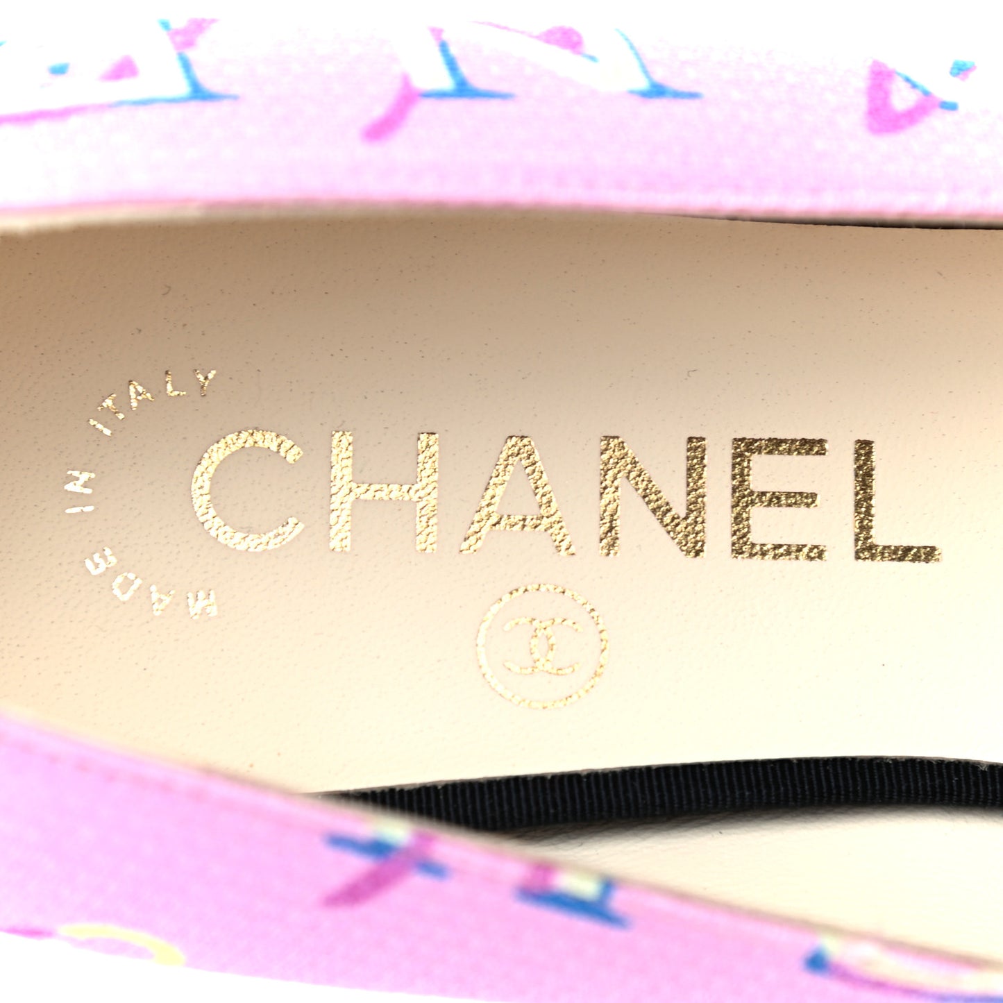 Fabric Grosgrain CC Flats 36 Pink Beige Black