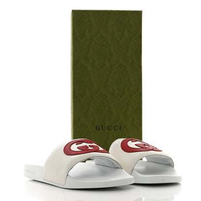 Gucci Nappa Miro Soft Calfskin Womens Interlocking G Slide Sandals 38 White Hibiscus Red 7 of 7