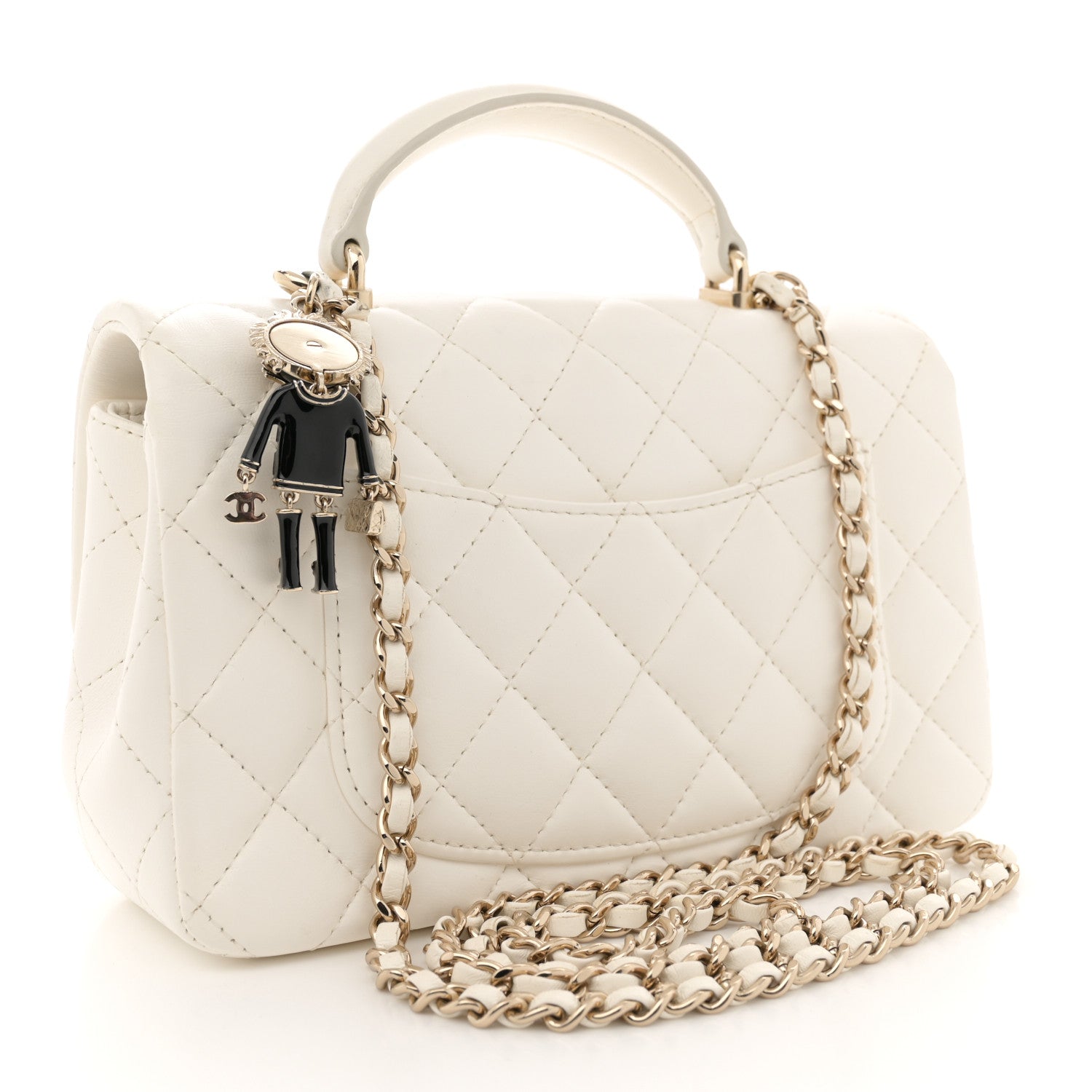 Chanel Lambskin Quilted Mini Lion Charm Top Handle Rectangular Flap White 3 of 15
