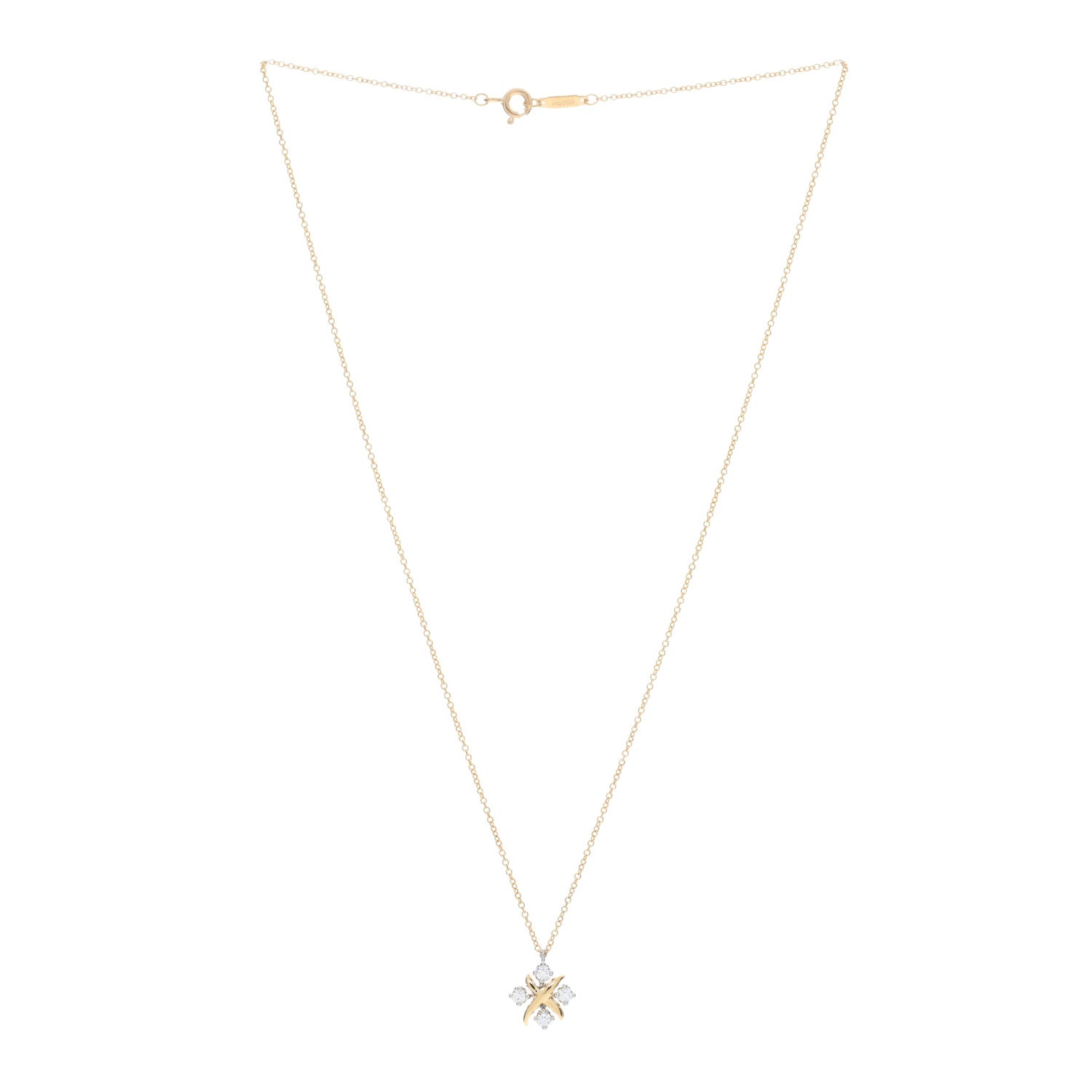 Tiffany Platinum 18K Yellow Gold Diamond Schlumberger Lynn Pendant Necklace 3 of 5