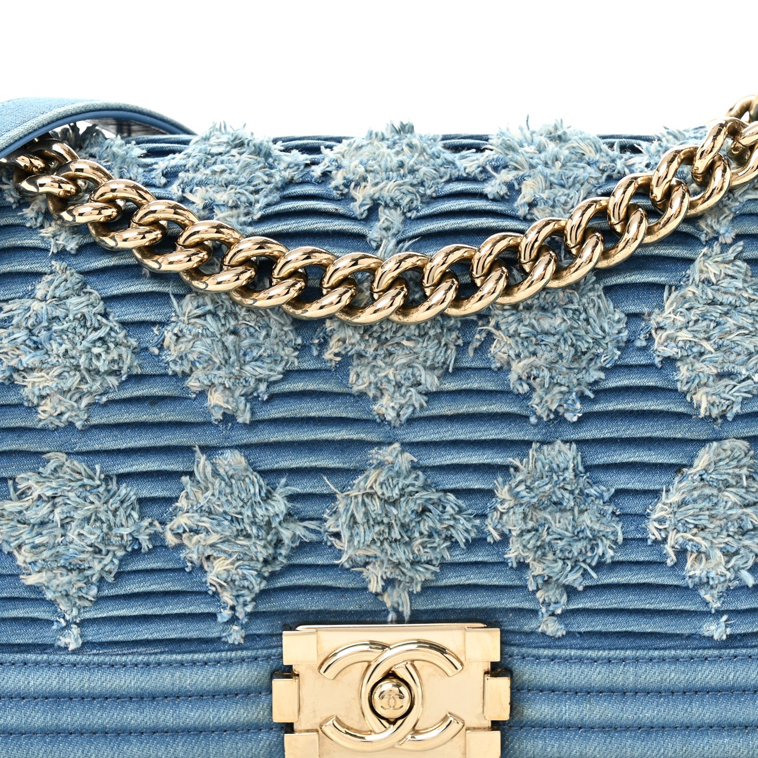 Chanel Denim Pleated Medium Boy Flap Light Blue 8 of 10