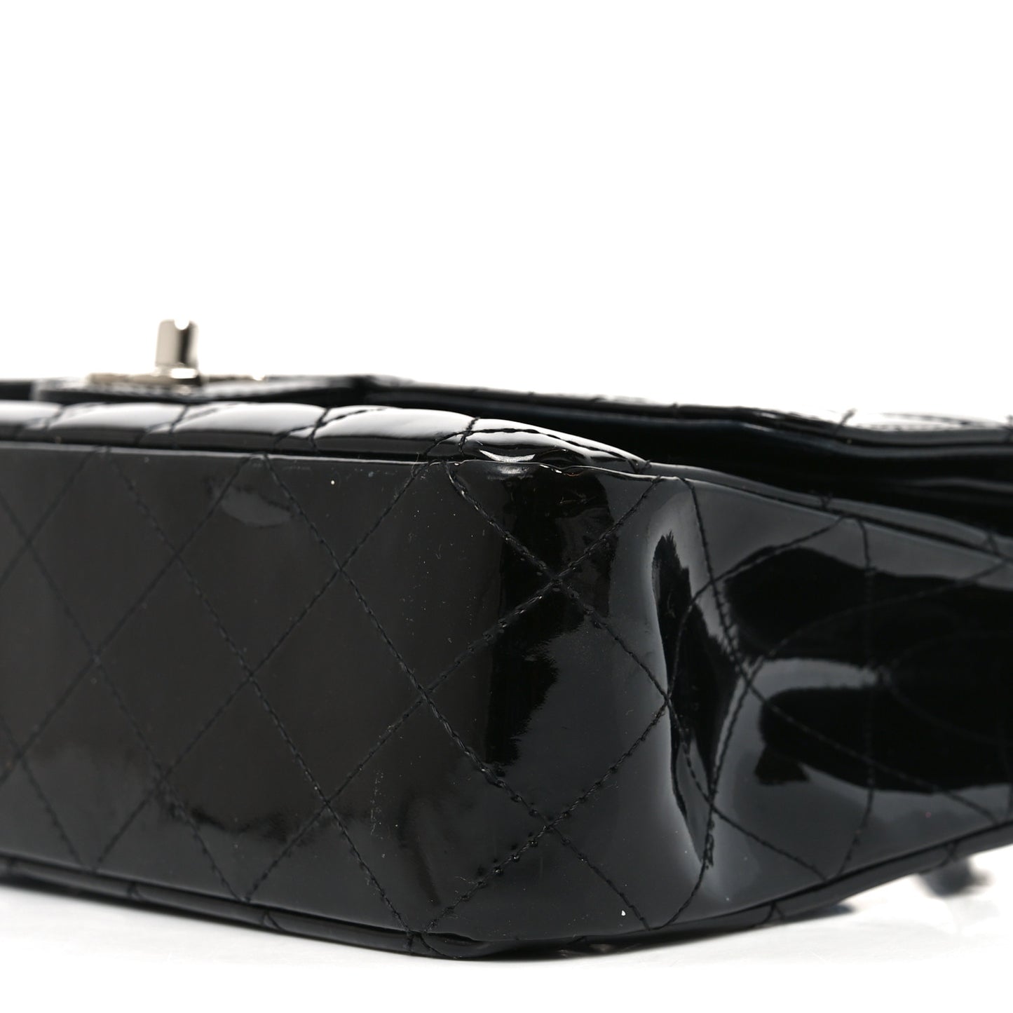 Patent Quilted Medium Double Flap Black