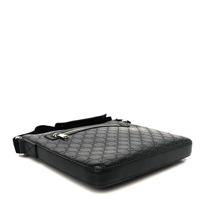 Gucci Guccissima Signature Medium Flat Messenger Bag Black 4 of 12