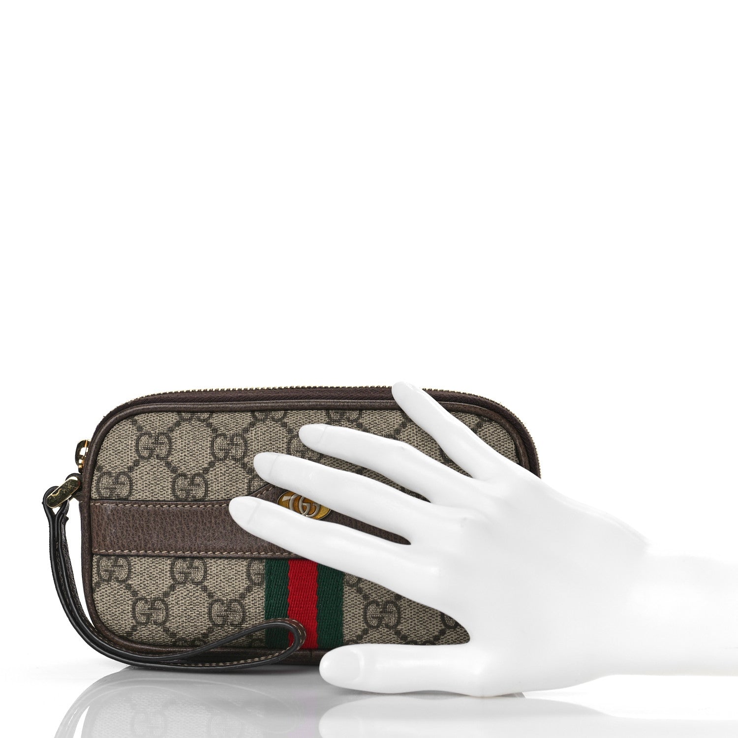Gucci GG Supreme Monogram Ophidia Phone Case Wristlet Brown 2 of 12