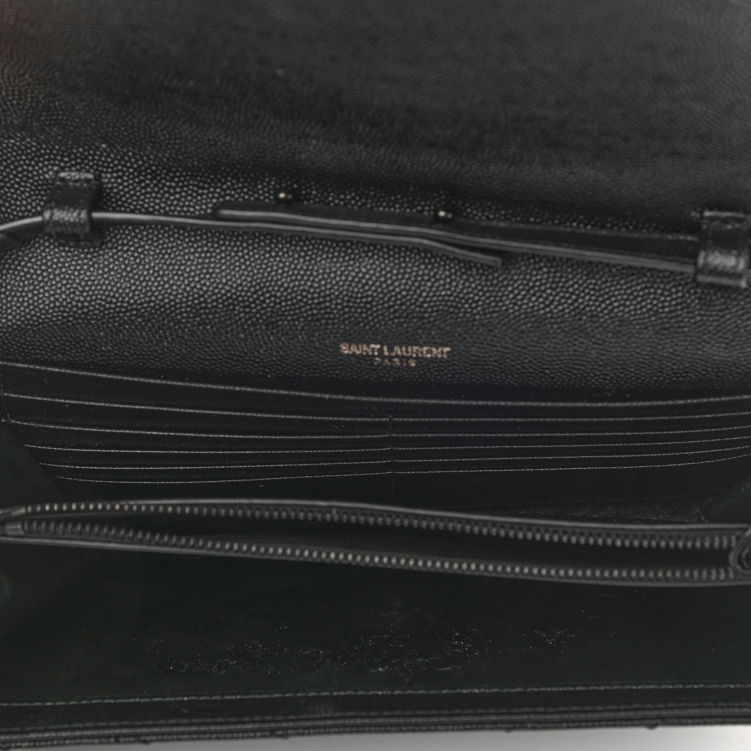 Saint Laurent Grain De Poudre Matelasse Chevron Monogram Chain Wallet Black 5 of 10