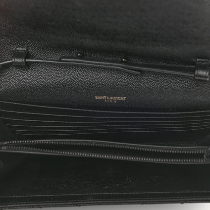 Saint Laurent Grain De Poudre Matelasse Chevron Monogram Chain Wallet Black 5 of 10