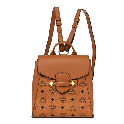 MCM Calfskin Essential Visetos Small Backpack Cognac 1 of 21