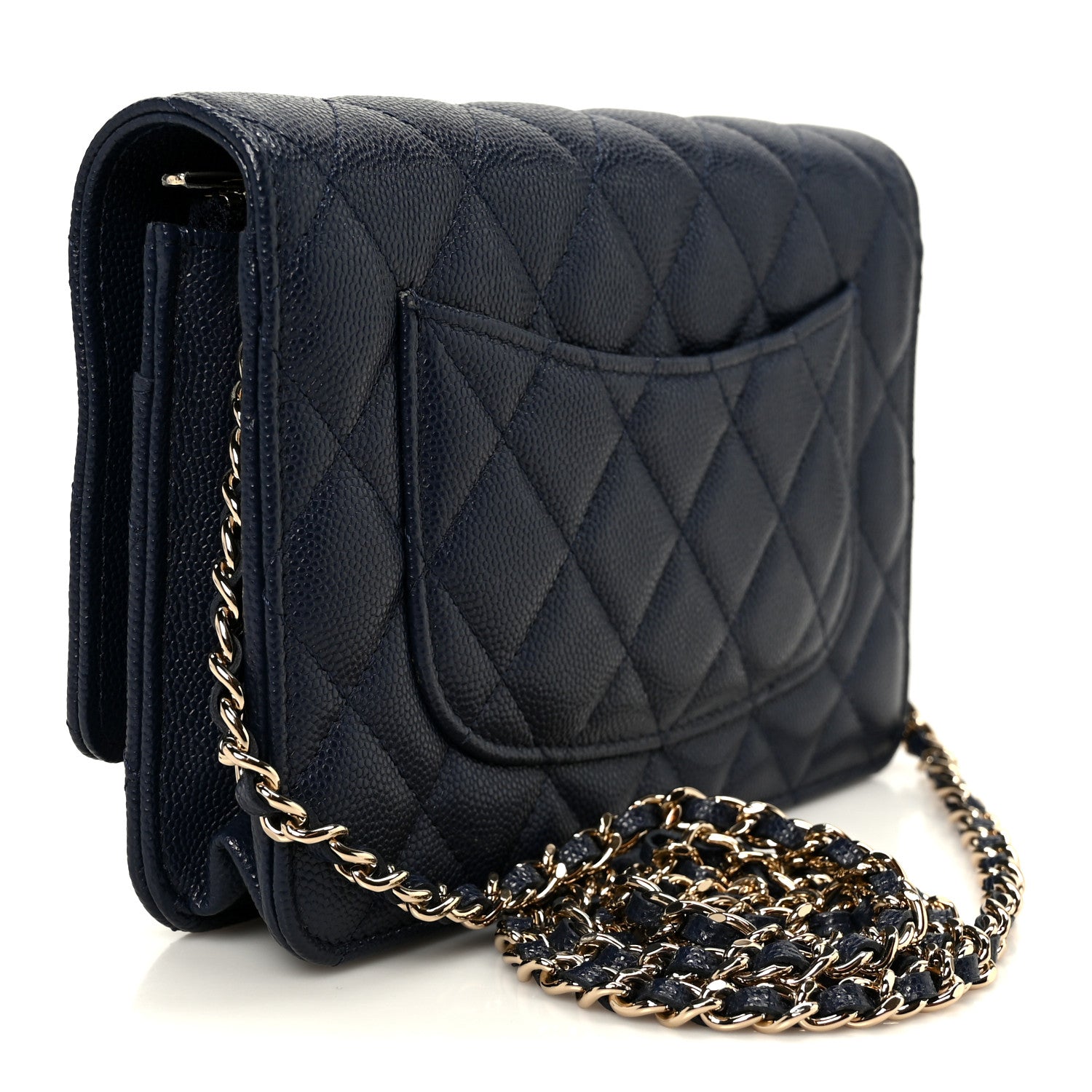 Chanel Caviar Quilted Wallet on Chain WOC Navy Blue 3 of 12