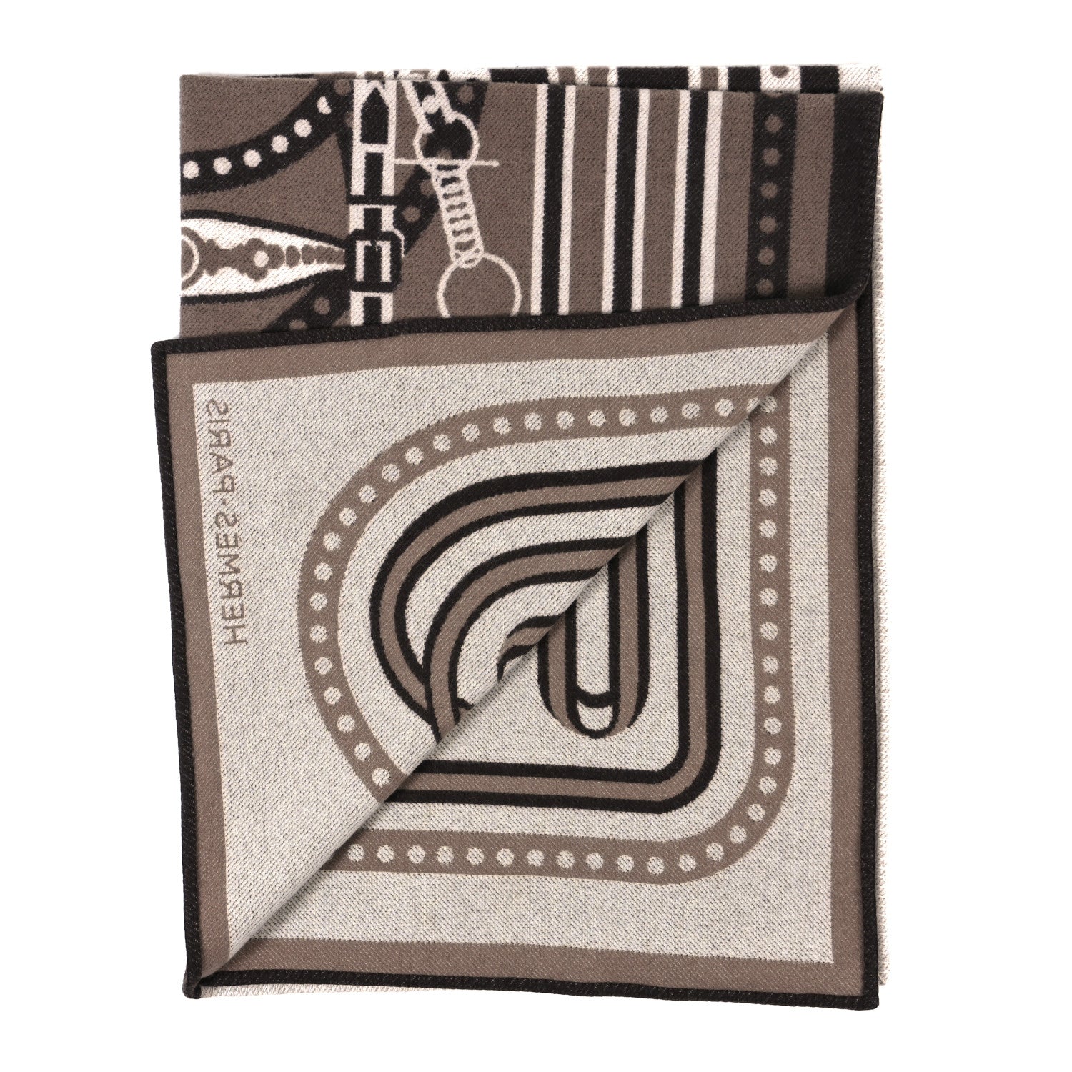 Hermes Wool Cashmere Grand Tralala Blanket Etoupe 2 of 3