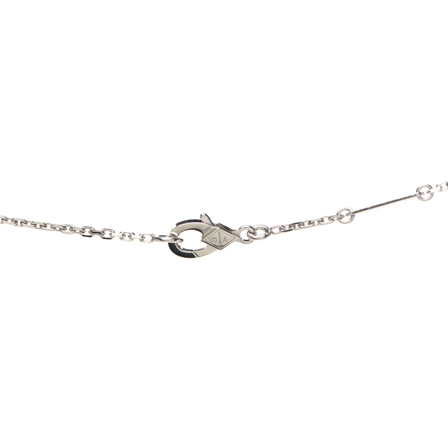 18K White Gold Diamond Guilloche Vintage Alhambra Pendant Necklace