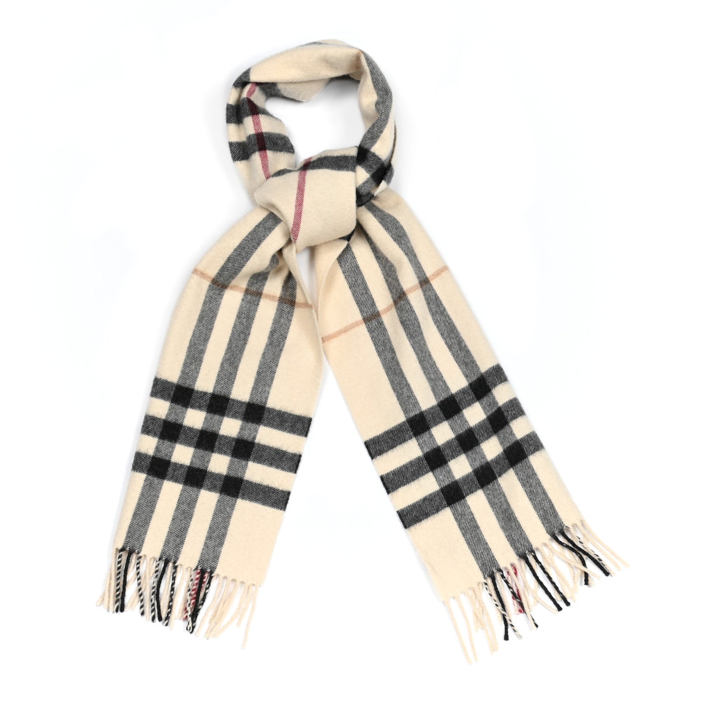 Cashmere Giant Check Fringe Scarf Stone