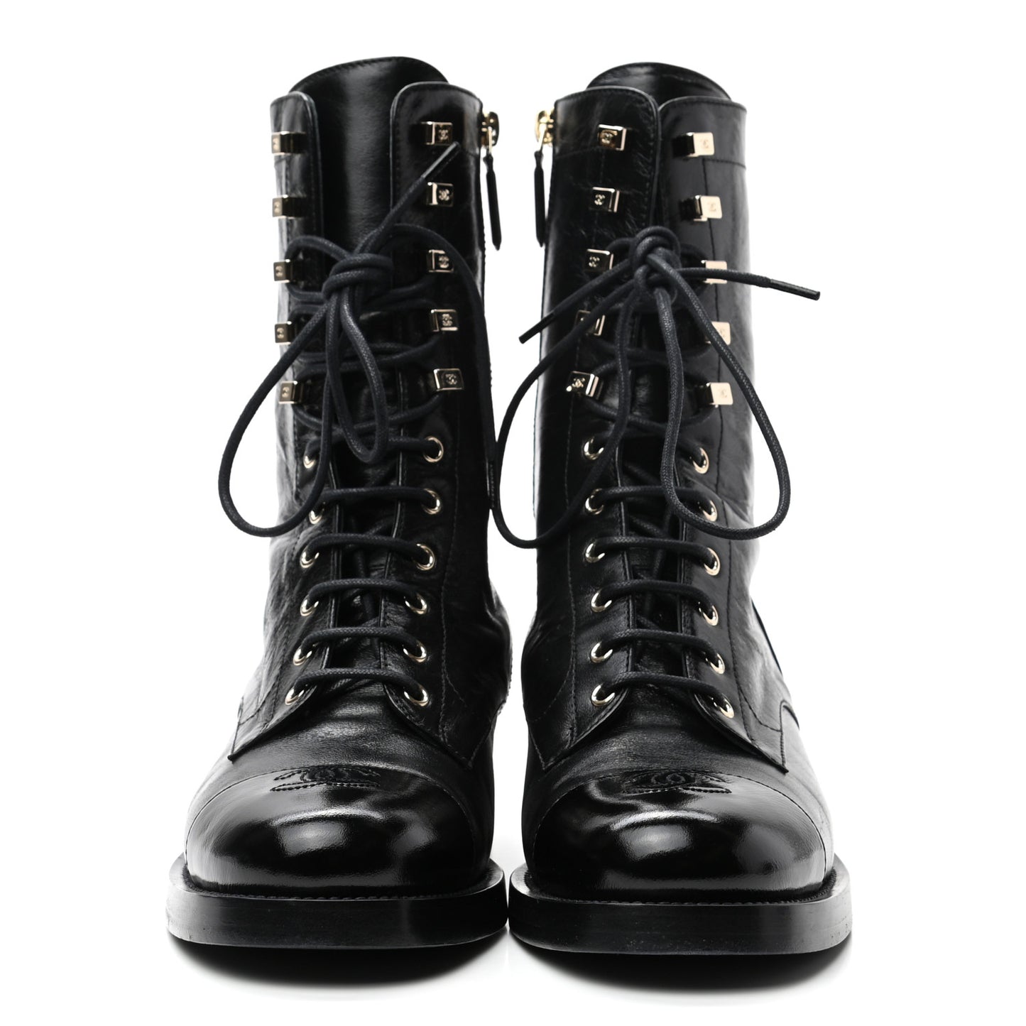 Crumpled Lambskin Shiny Calfskin Lace Up Combat Boots 40 Black