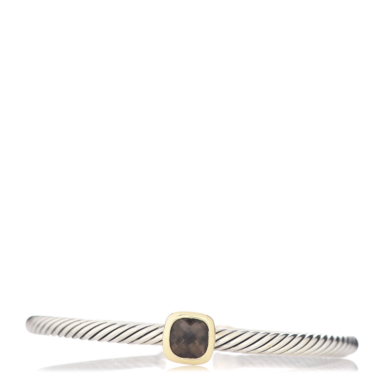 David Yurman Sterling Silver 18K Yellow Gold Smoky Quartz 4mm Noblesse Cable Bracelet 1 of 4