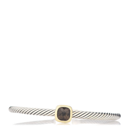 David Yurman Sterling Silver 18K Yellow Gold Smoky Quartz 4mm Noblesse Cable Bracelet 1 of 4