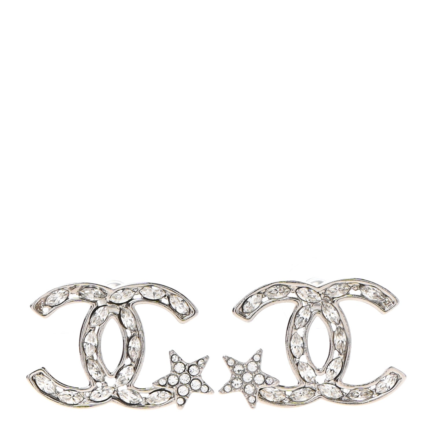 Chanel Crystal CC Starfall Earrings Silver 1 of 4