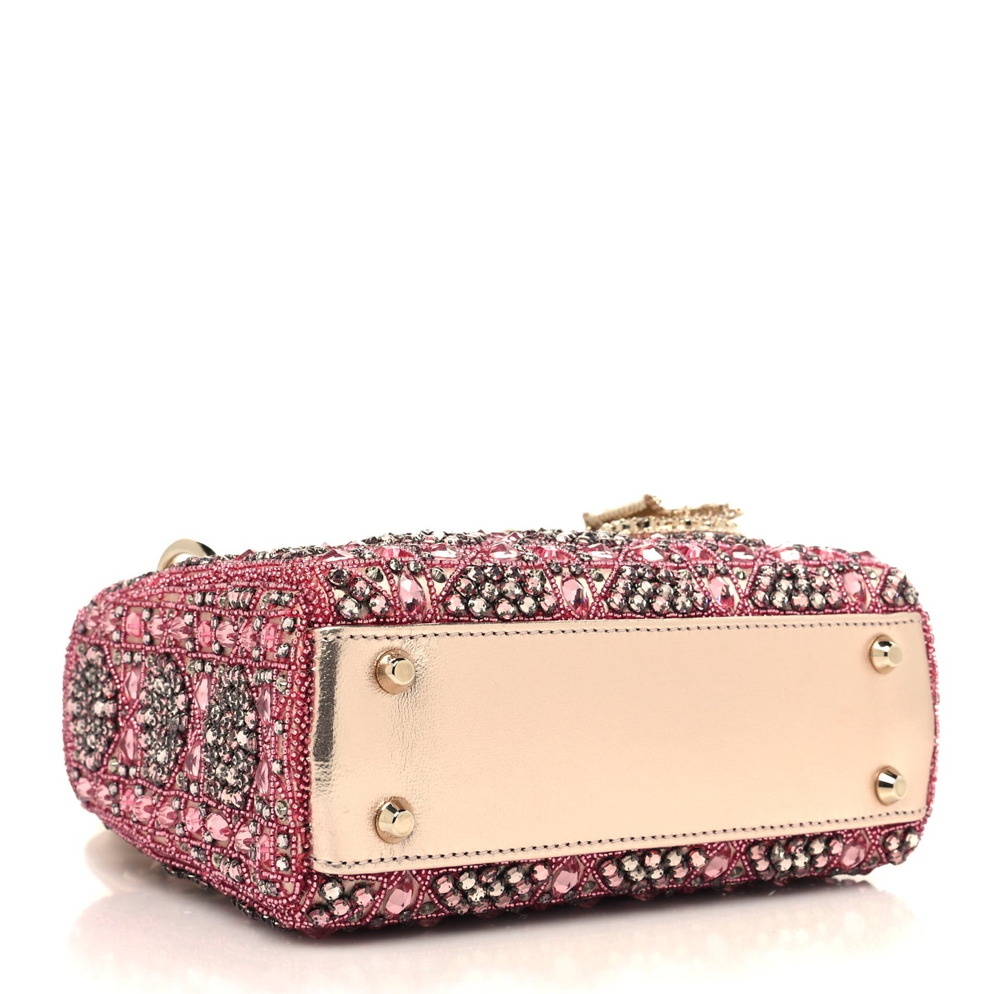Metallic Calfskin Satin Celestial Bead Embroidery Cannage Mini Lady Dior Rose Des Vents