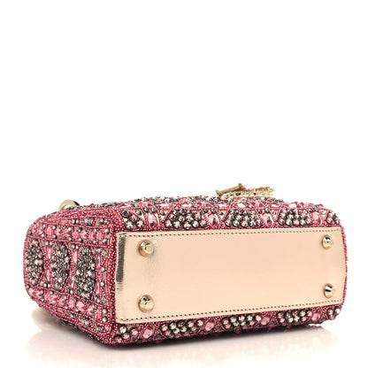 Christian Dior Metallic Calfskin Satin Celestial Bead Embroidery Cannage Mini Lady Dior Rose Des Vents 4 of 13