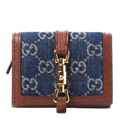 Gucci New Denim GG Monogram Jackie 1961 Card Case Blue Tea Cuir 1 of 8