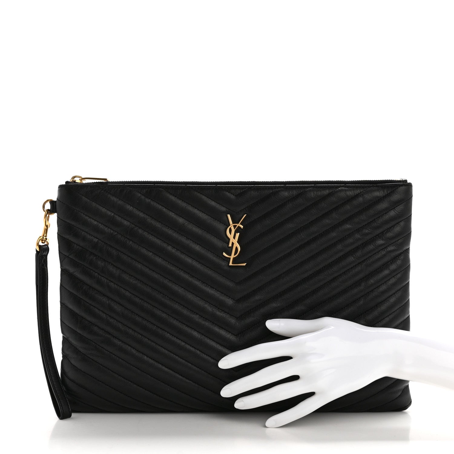 Saint Laurent Calfskin Matelasse Chevron Monogram Document Holder Black 2 of 9