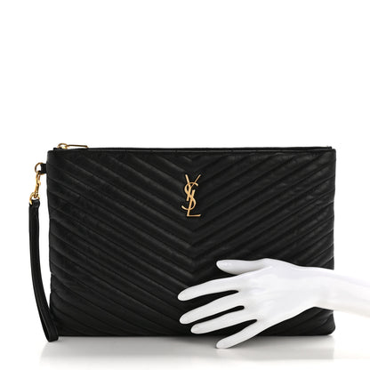 Saint Laurent Calfskin Matelasse Chevron Monogram Document Holder Black 2 of 9