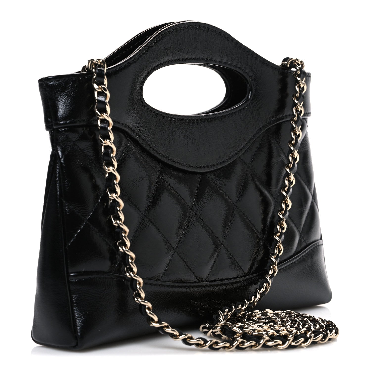 Chanel Shiny Crumpled Calfskin Quilted Nano 31 Shopping Bag Black 3 of 10