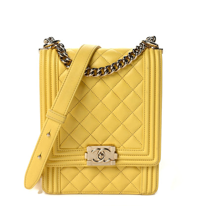 Chanel Calfskin Quilted North South Boy Flap Yellow 1 of 13