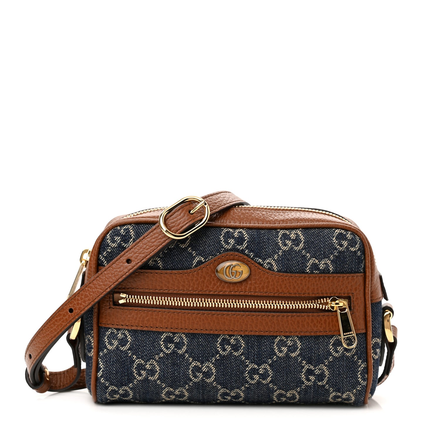 New Denim GG Monogram Dollar Calfskin Mini Ophidia Shoulder Bag Blue Tea Cuir Epilog