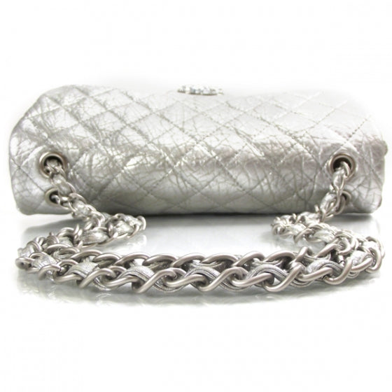 Calfskin Mirror CC Crackled Flap Silver