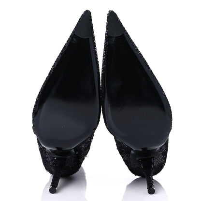 Balenciaga Metallic Sequin Spandex Pointy Toe Knife Booties 37.5 Navy 5 of 8
