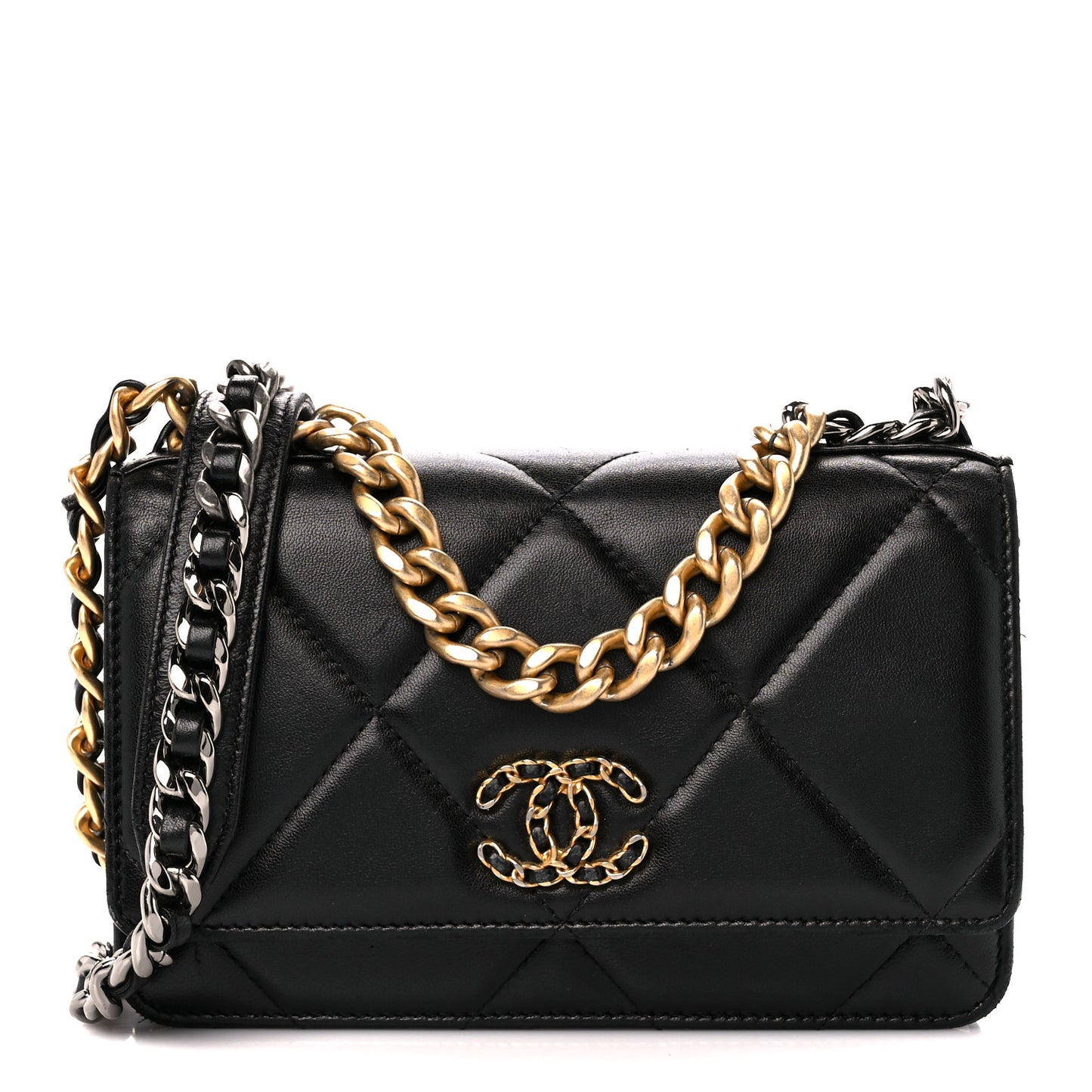 Lambskin Quilted Chanel 19 Wallet On Chain WOC Black
