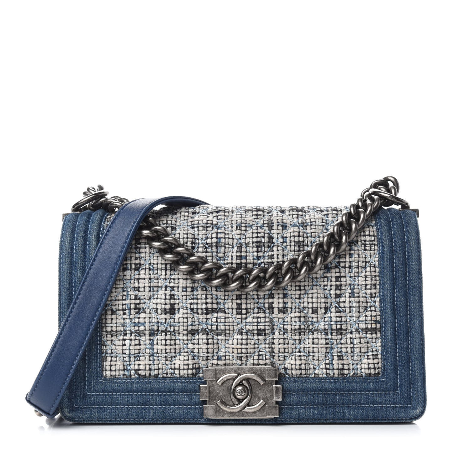 Tweed Denim Medium Boy Flap Dark Blue