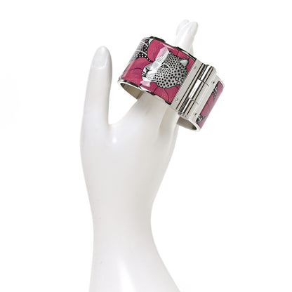 Hermes Enamel Printed Extra Wide Charniere Baobab Cat Hinged Bracelet M Faux Gris 2 of 4