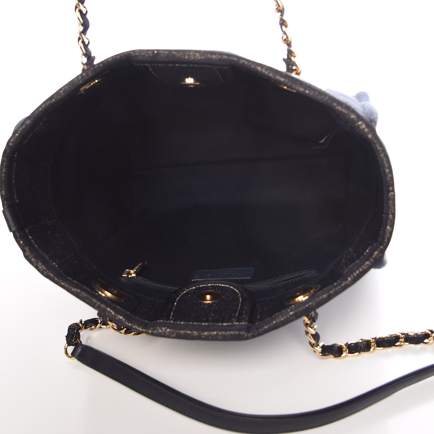 Chanel Lurex Canvas Mini Deauville Tote Navy Blue Gold 6 of 11