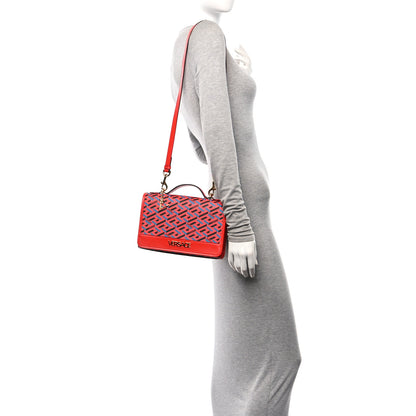 Versace Coated Canvas La Greca Signature Top Handle Bag Blue Red 2 of 10