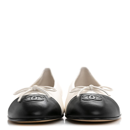 Chanel Lambskin Cap Toe CC Ballerina Flats 41 White Black 3 of 9