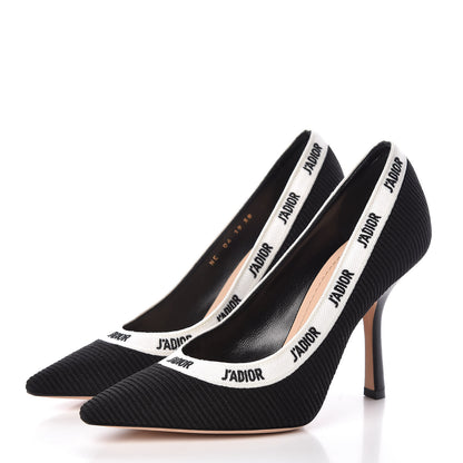 Christian Dior Technical Canvas Ribbon Embroidered J'Adior 100mm Pumps 38 Black 3 of 9