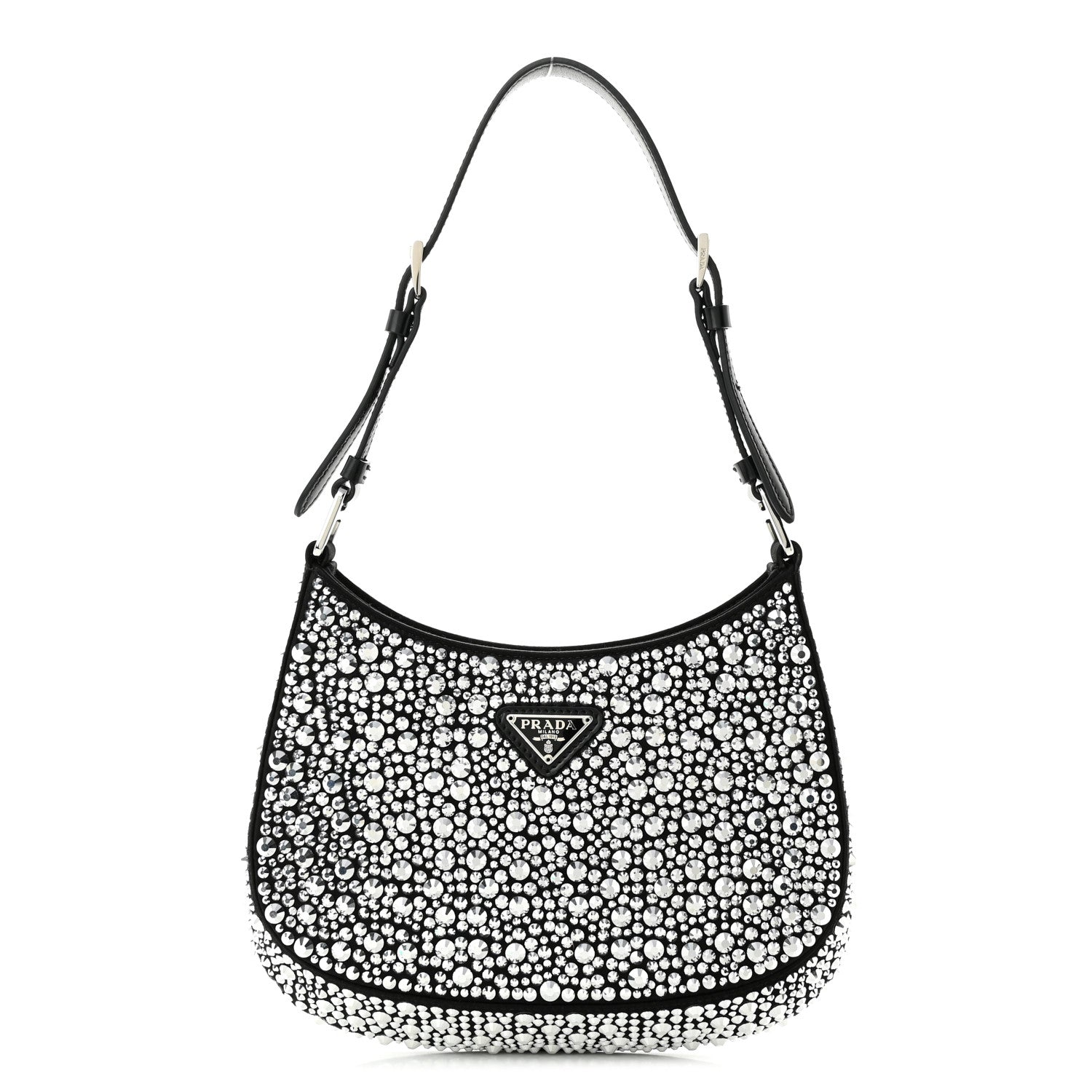 Prada Satin Crystal Cleo Adjustable Strap Shoulder Bag Metal 1 of 10