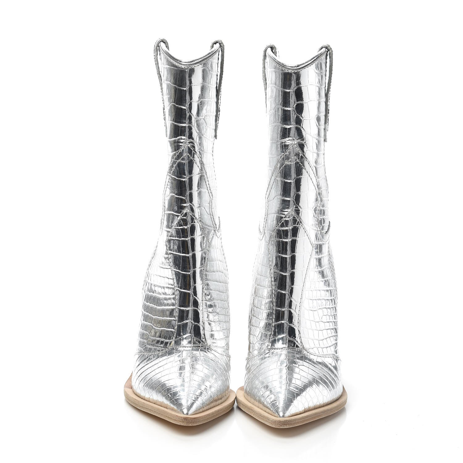 Fendi Metallic Calfskin Crocodile Embossed Cutwalk Ankle Boots 38.5 Silver 2 of 6