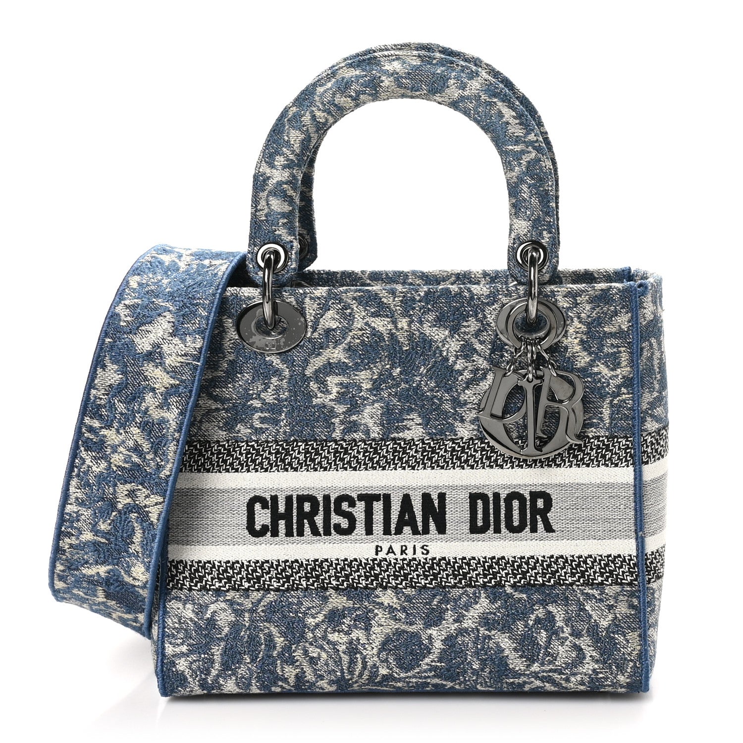 Christian Dior Canvas Embroidered Brocart Medium Lady D-Lite  Blue 1 of 9