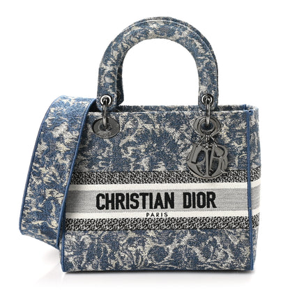 Christian Dior Canvas Embroidered Brocart Medium Lady D-Lite  Blue 1 of 9
