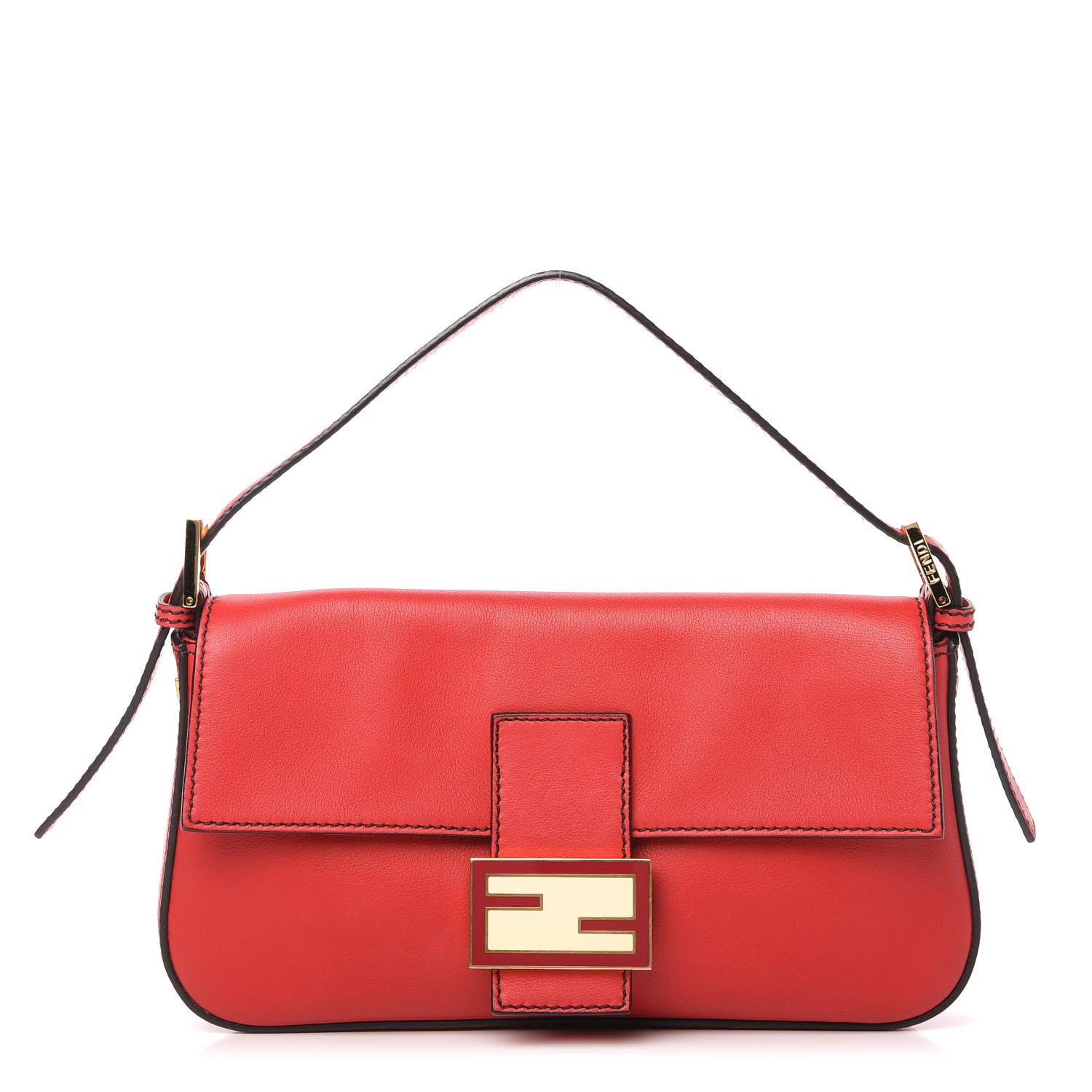 Fendi Vitello Flamingo Enamel Interchangeable Strap Baguette Red 1 of 9