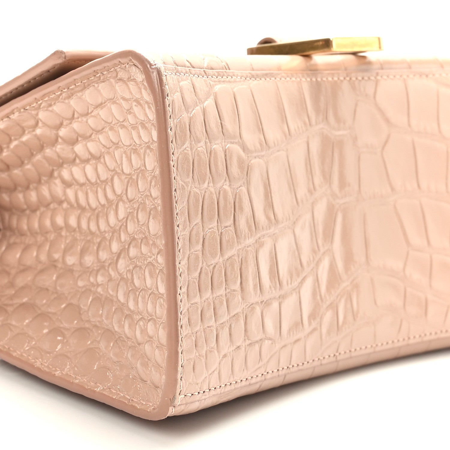 Balenciaga Shiny Calfskin Crocodile Embossed Small Hourglass Top Handle Bag Nude Beige 7 of 8